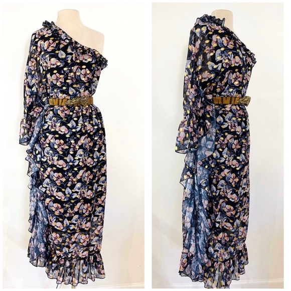 Dalia Macphee beautiful one-shoulder floral maxi dress NWT - Picture 5 of 12
